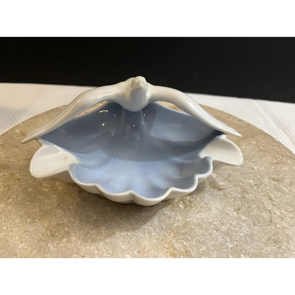 VTG Gerold Porzellan Bavaria Bird Dove Soap Dish Tray White Blue Western Germany
